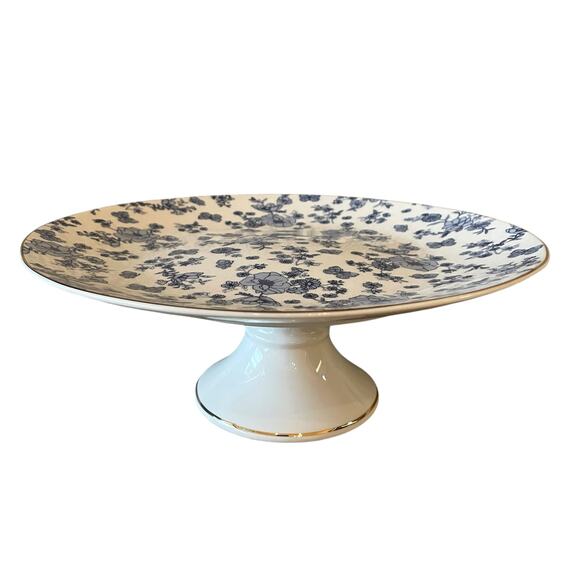 Grace Teaware Fine Porcelain Cake Stand Blue & White Floral Butterflies NEW - Picture 1 of 12